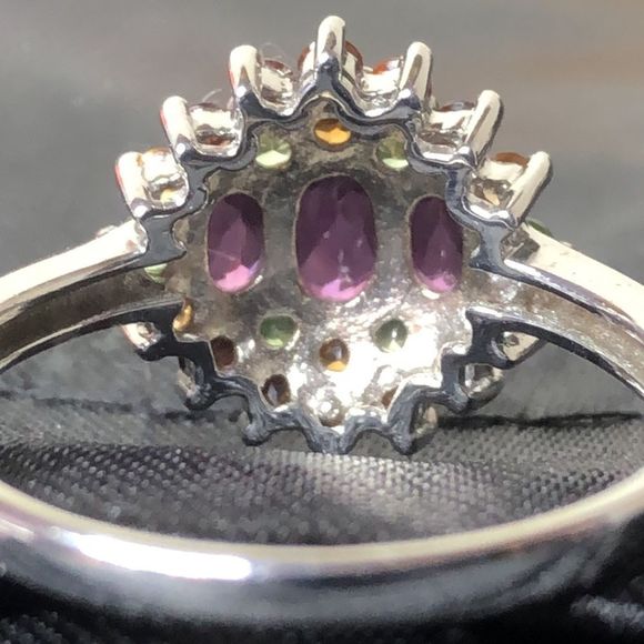Sterling Silver Amethyst, Garnet, Peridot, Citrine Vintage Gemstone Ring Sz 10 - Picture 14 of 17